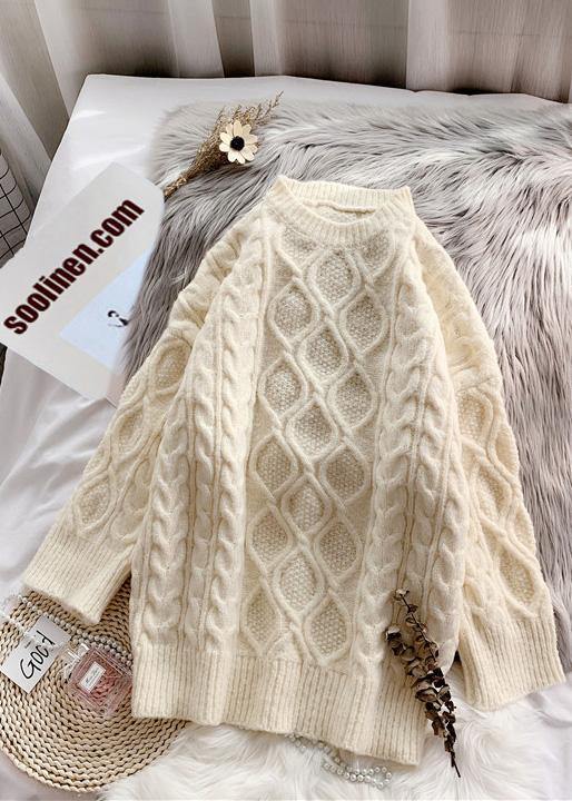 Pullover Beige Sweater Weather Street Style O Neck Baggy Hipster Knitted Tops