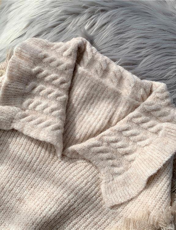 Pullover Beige Crane Tops Lapel Asymmetric Knitted Blouse