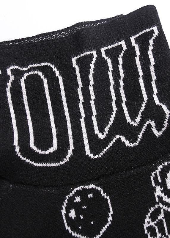 Pullover Black Letter Knit Blouse High Neck Loose Fitting Sweaters
