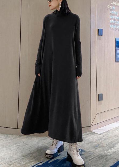 Pullover Black Sweater Outfits High Neck Large Hem Hipster Fall Knit Dress
