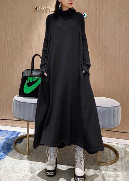 Pullover Black Sweater Outfits High Neck Large Hem Hipster Fall Knit Dress