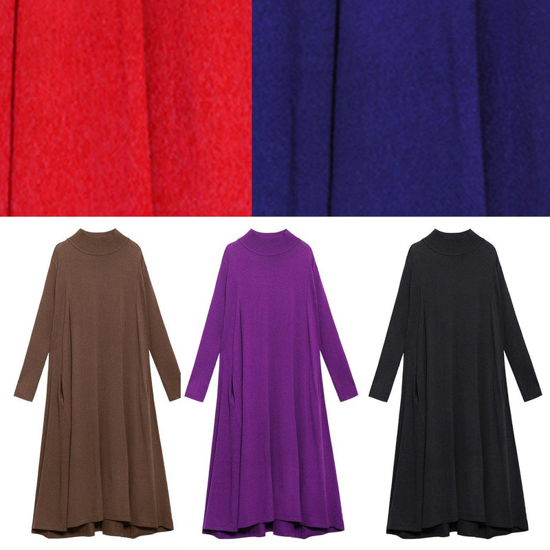 Pullover Black Sweater Outfits High Neck Large Hem Hipster Fall Knit Dress