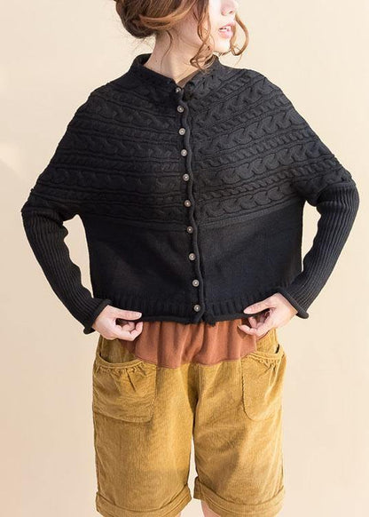 Pullover Black Knitted Cardigans Oversized Fall Knitted Coat O Neck Button Down Tops