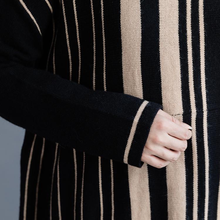 Pullover Black Striped Sweater Dress Outfit Street Style Oversized O Neck Knit Dress