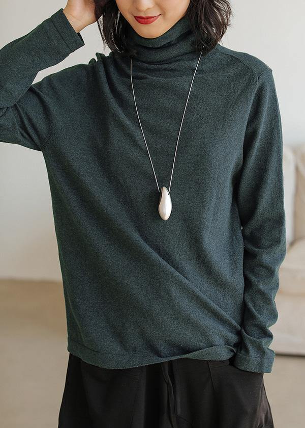 Pullover Blackish Green Knit Sweat Tops High Neck Knitted Pullover