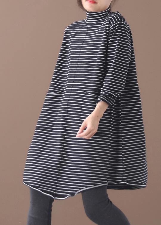 Pullover Blue Striped Knitwear Oversize High Neck Asymmetric Knit Tops