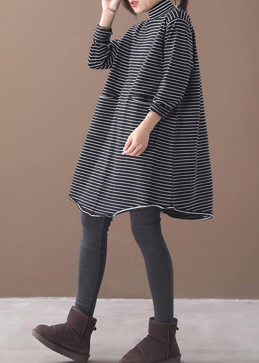Pullover Blue Striped Knitwear Oversize High Neck Asymmetric Knit Tops