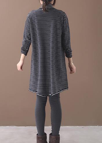 Pullover Blue Striped Knitwear Oversize High Neck Asymmetric Knit Tops