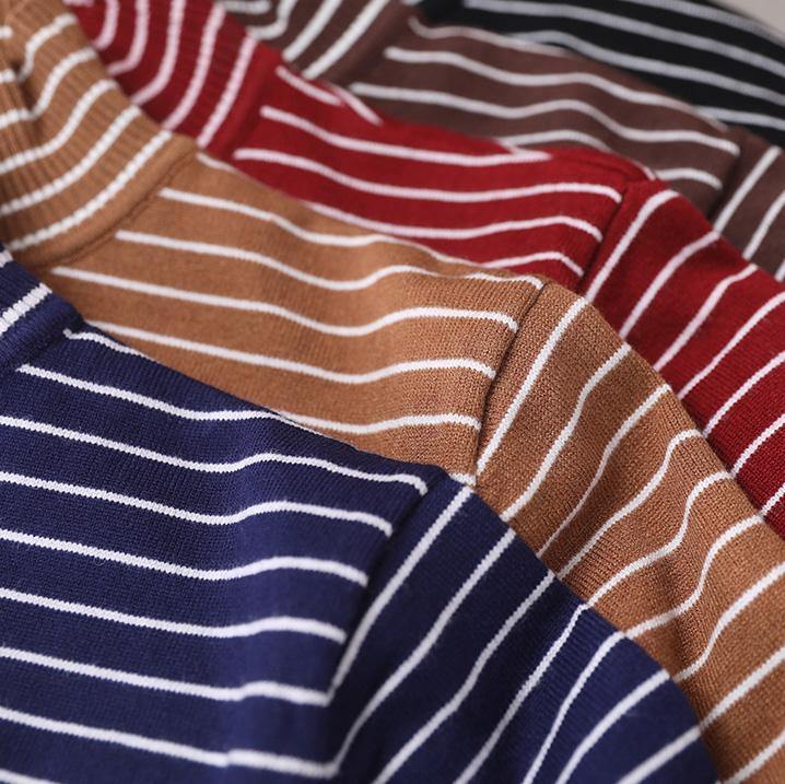 Pullover Blue Striped Knitwear Oversize High Neck Asymmetric Knit Tops