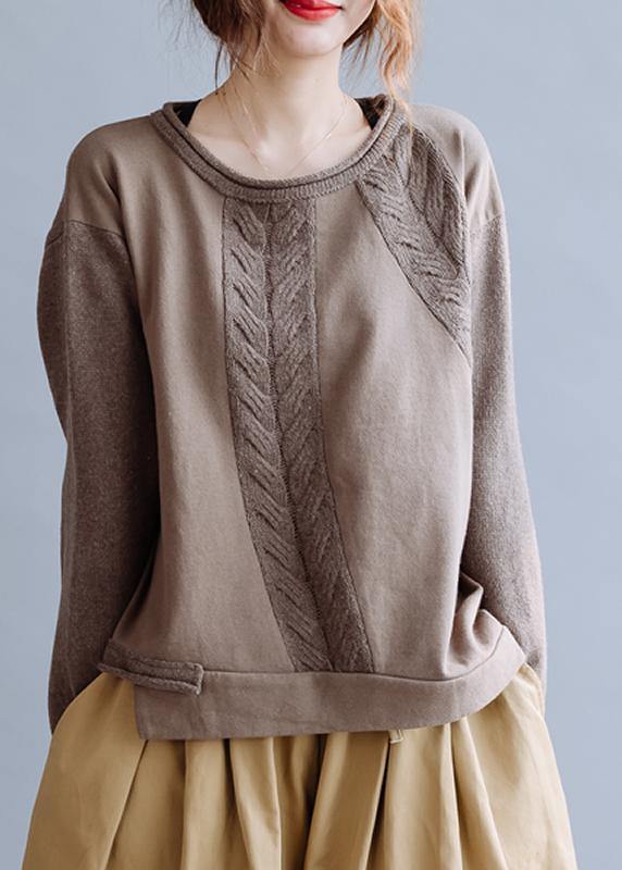 Pullover Chocolate Crane Tops O Neck Sweaters