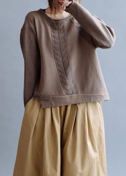 Pullover Chocolate Crane Tops O Neck Sweaters