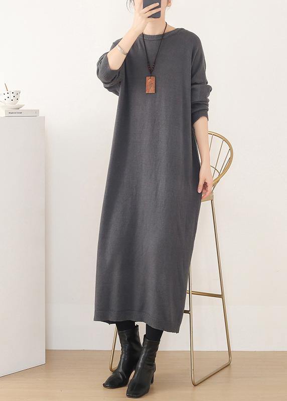 Pullover Gray Sweater O Neck Wild Art Spring Knit Dress