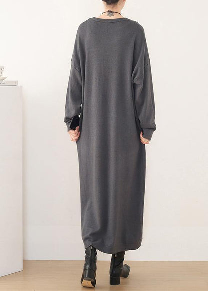 Pullover Gray Sweater O Neck Wild Art Spring Knit Dress