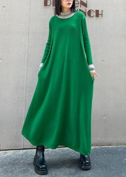 Pullover Green Sweater Dresses O Neck Extra Large Hem Diy Sweater Dresses