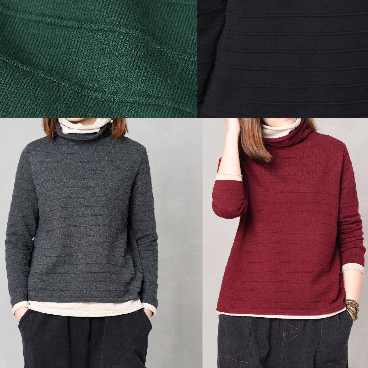 Pullover Green Knitted Blouse High Neck Knitwear False Two Pieces