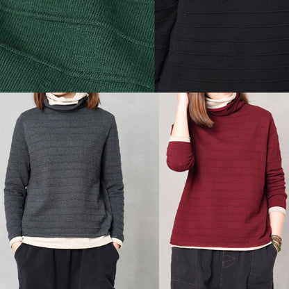 Pullover Green Knitted Blouse High Neck Knitwear False Two Pieces