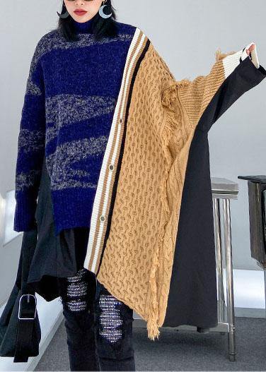 Pullover Multicolor Top O Neck Asymmetric Oversize Spring Knitwear