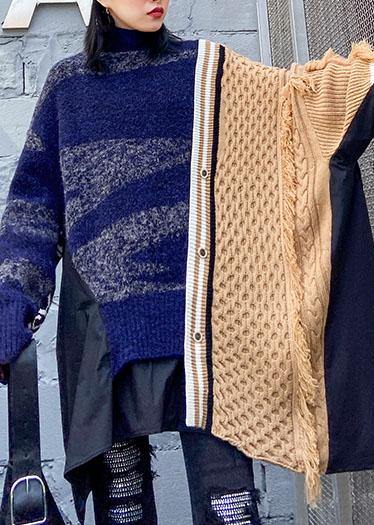 Pullover Multicolor Top O Neck Asymmetric Oversize Spring Knitwear