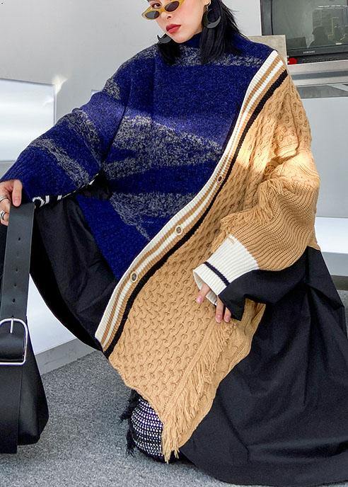 Pullover Multicolor Top O Neck Asymmetric Oversize Spring Knitwear