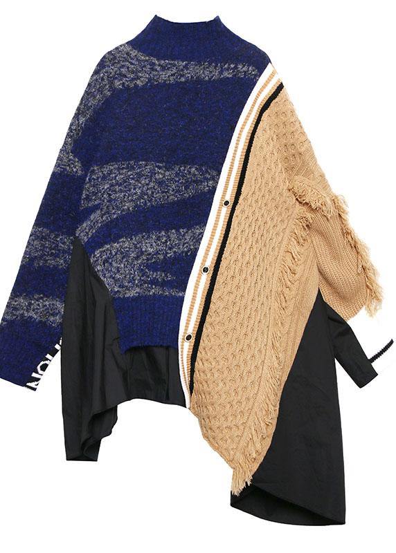 Pullover Multicolor Top O Neck Asymmetric Oversize Spring Knitwear