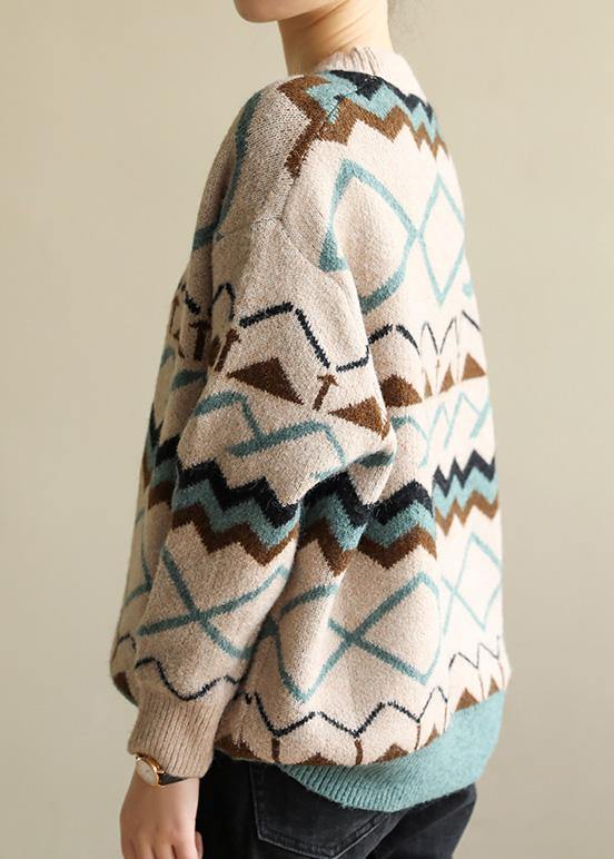 Pullover O Neck Khaki Geometry Knitwear Wild Knit Top Silhouette