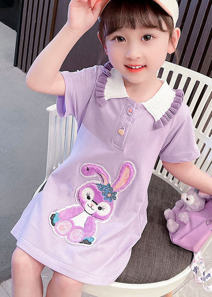 Purple Patchwork Cotton Baby Dress Ruffled Summer
