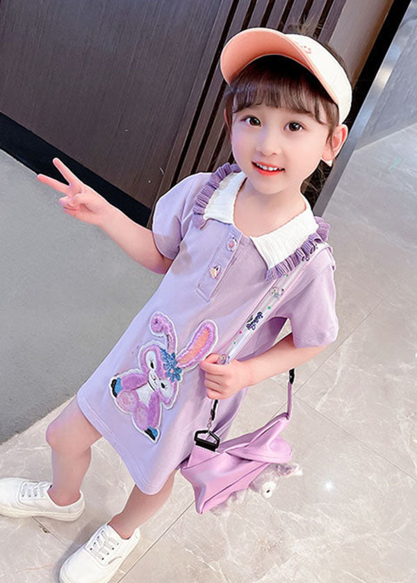 Purple Patchwork Cotton Baby Dress Ruffled Summer