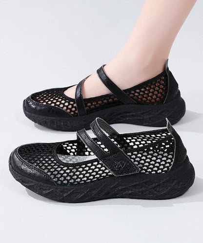 Purple Breathable Mesh Flat Feet Shoes Splicing Buckle Strap