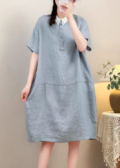 Purple Button Pockets Cotton Summer Dresses Peter Pan Collar