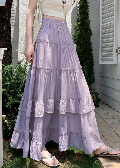 Purple Elastic Waist Draping a Line Skirts