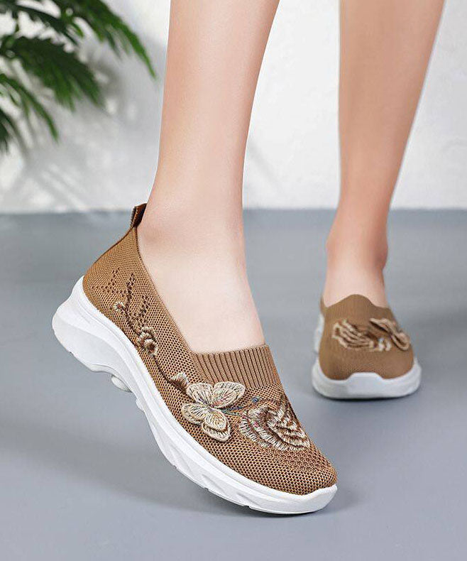 Purple Embroidered Breathable Mesh Flat Shoes for