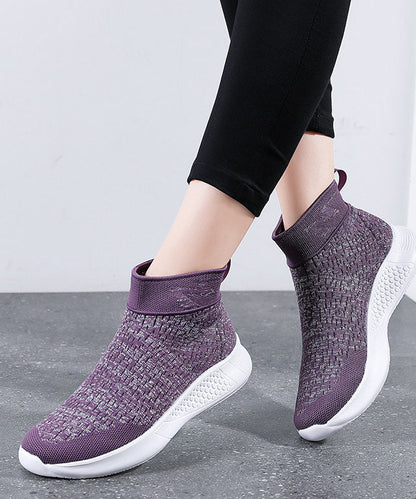 Purple Flat Feet Shoes Knit Fabric Hollow Out Flats