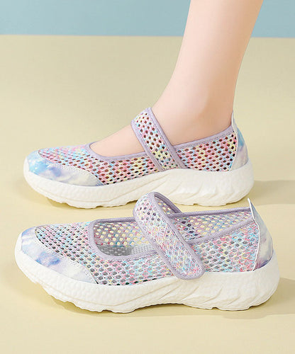 Purple Flats Breathable Mesh Splicing Buckle Strap