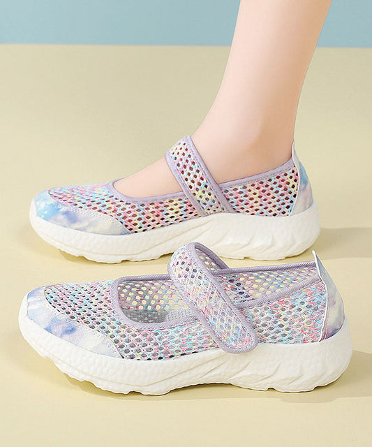 Purple Flats Breathable Mesh Splicing Buckle Strap