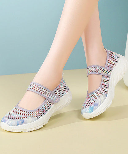 Purple Flats Breathable Mesh Splicing Buckle Strap