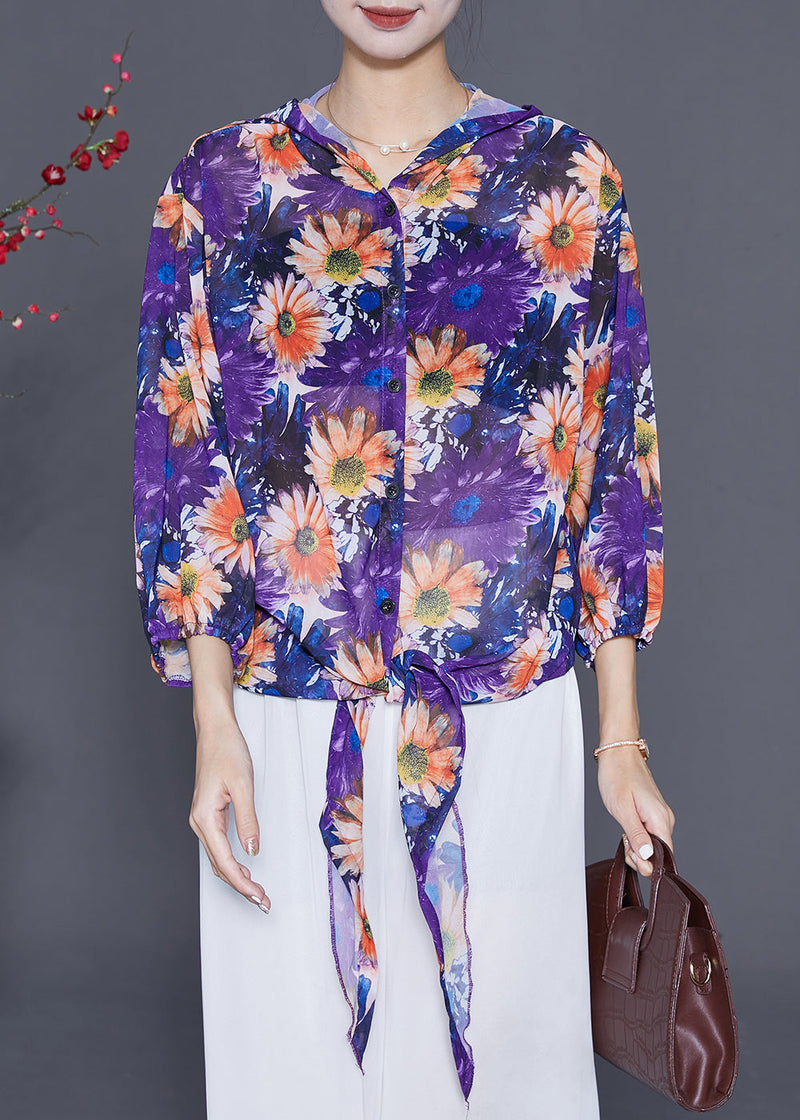 Purple Chiffon Upf 50+ Shirt Top Hooded Summer