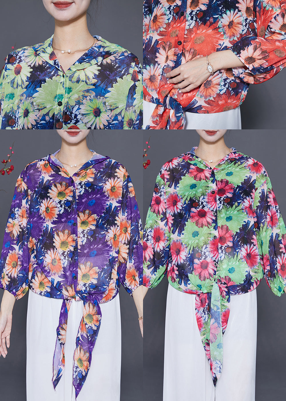 Purple Chiffon Upf 50+ Shirt Top Hooded Summer