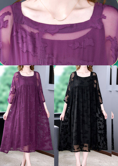 Purple Hollow Out Chiffon Dress Two Piece Set Clothing Wrinkled Summer