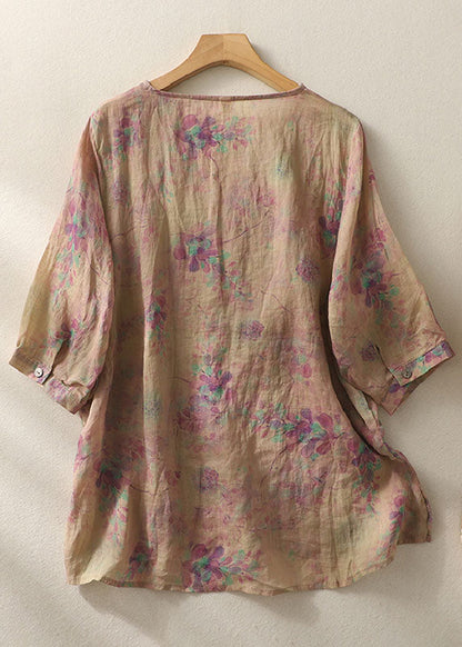 Purple Print Patchwork Cotton T Shirt Tops Tasseled O-neck Summer