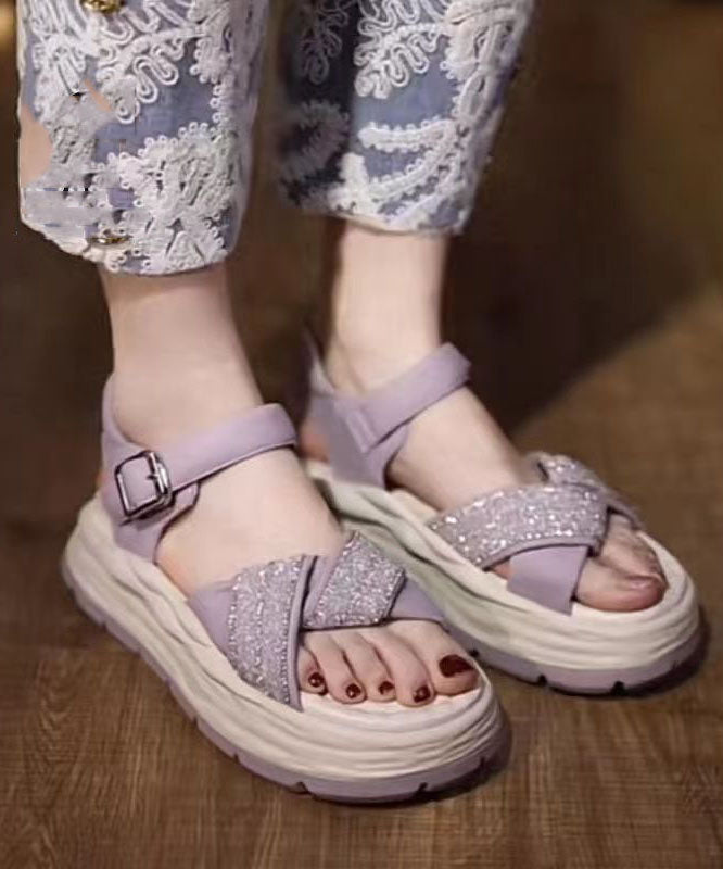 Purple Sandals Platform Faux Leather Diy Splicing Zircon Buckle Strap