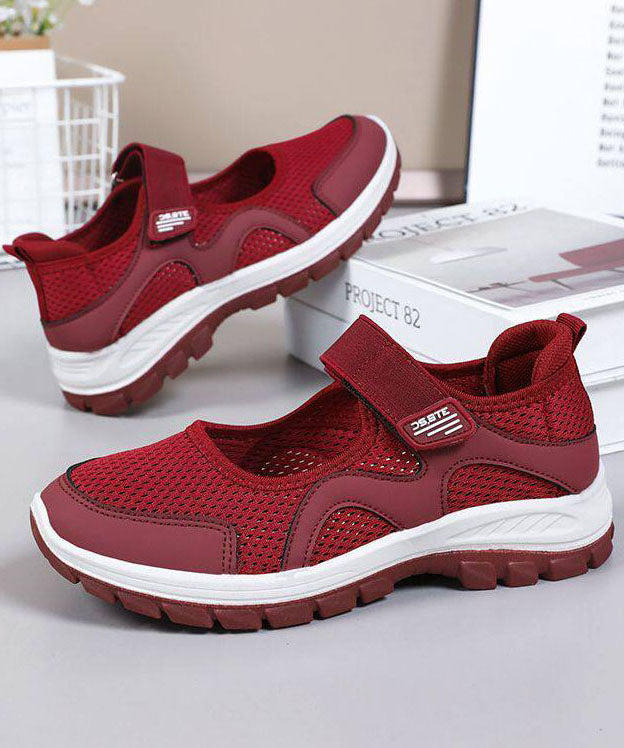 Red Comfy Splicing Buckle Strap Flat Feet Shoes