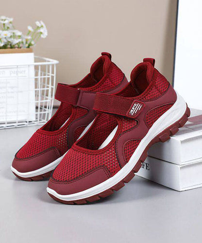 Red Comfy Splicing Buckle Strap Flat Feet Shoes