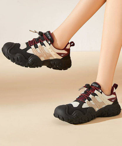Red Flat Feet Shoes Breathable Mesh Stylish Splicing Cross Strap