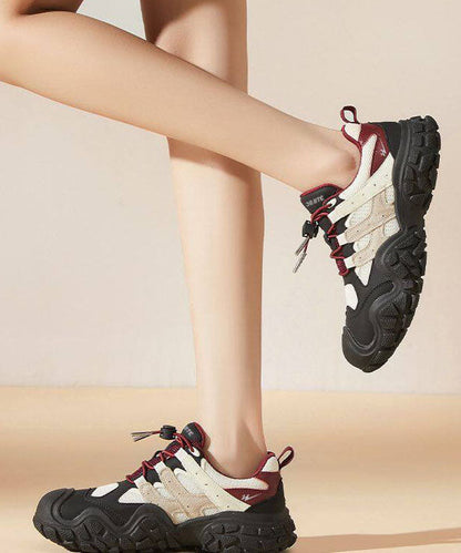 Red Flat Feet Shoes Breathable Mesh Stylish Splicing Cross Strap