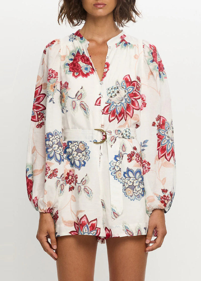 Red Print Linen Two Piece Set Oversized Summer