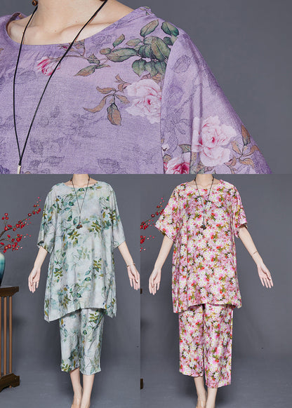 Red Print Linen Two Pieces Set Oversized Summer