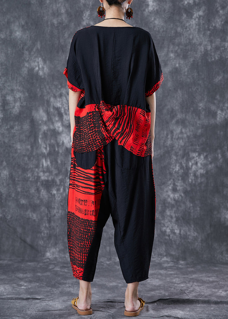Red Patchwork Cotton Sets 2 Pieces Oversized Print Summer