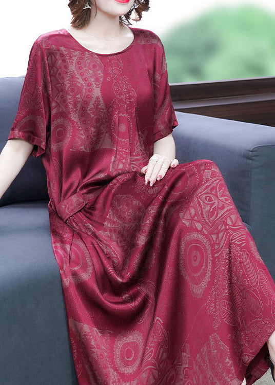 Yellow-cashew Print Silk Long Dress Oversized Pockets Wrinkled Summer