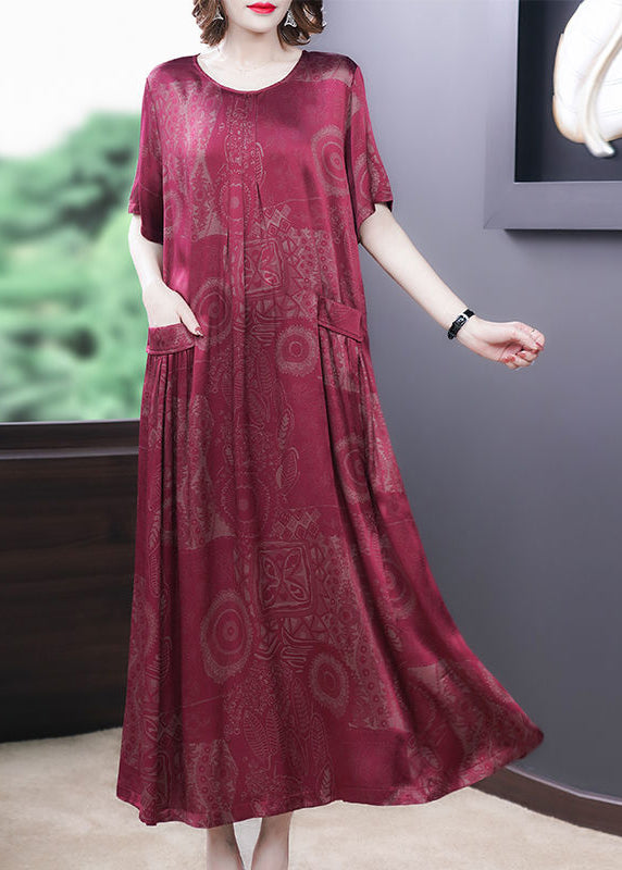 Yellow-cashew Print Silk Long Dress Oversized Pockets Wrinkled Summer