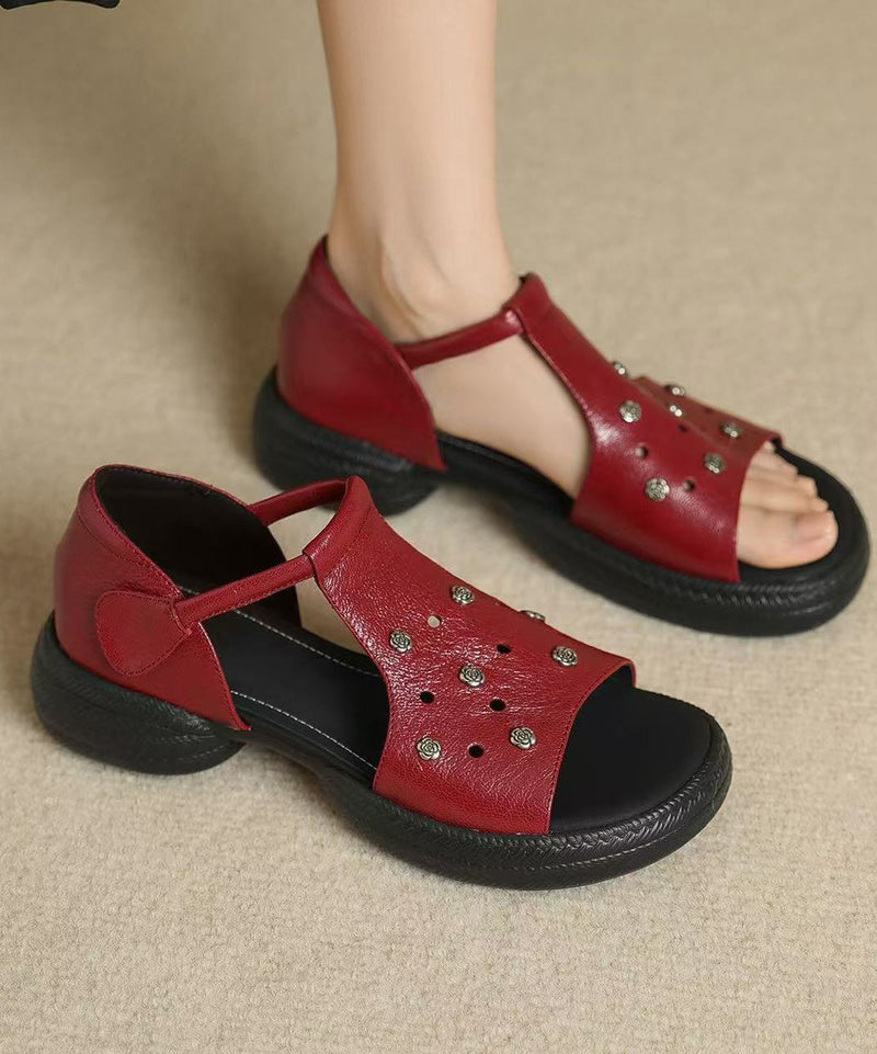 Red Sandals Platform Sheepskin Hollow Out Sandals